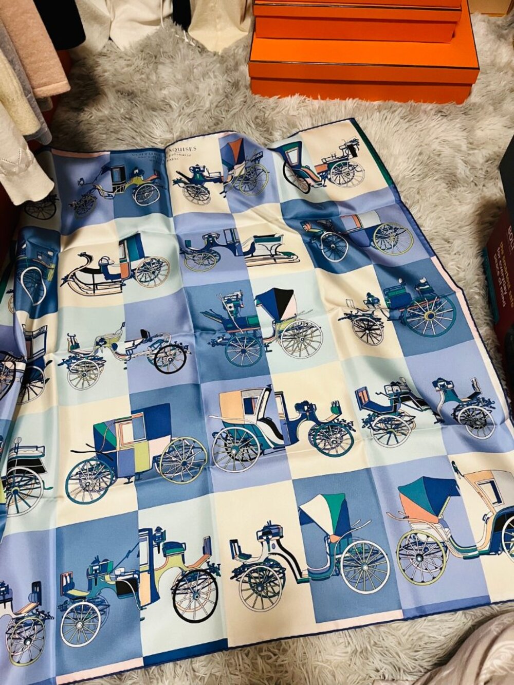 Hermès Carré 90 Scarf Voitures Exquises Blue/White – Brand New